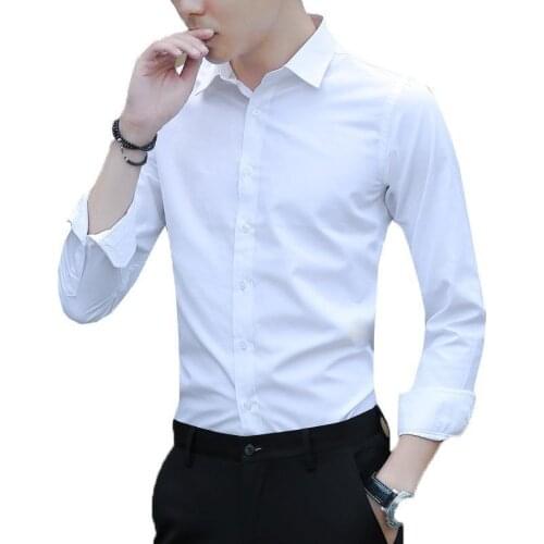 2020 Large Size Mens Business Casual Long Sleeved Shirt White Blue Black Smart Male Social Dress Shirt Plus