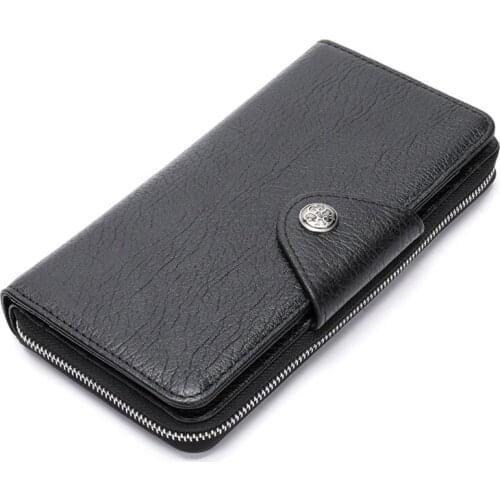 Leather long mens first layer cowhide black business wallet horizontal square clutch MEN Interior Slot Pocket Long Coin