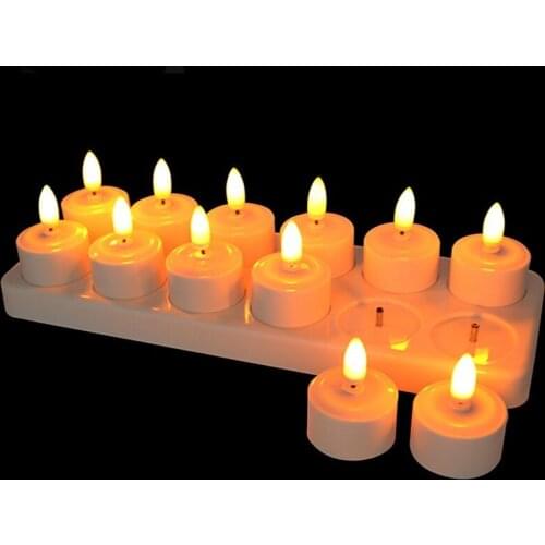 Set of 12 Rechargeable Remote OR Not remote Led Candle 3D Flame TeaLight Candle lamp Waxless Christmas Wedding Home party-Amber