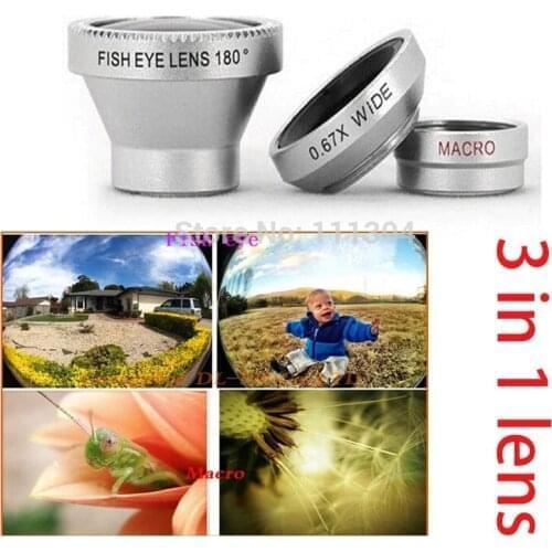 Magnetic 3 in 1 mobile phone lens 0.67xWide Angle Macro 180 Fish Eye lens camera Kit Set for Apple iPhone 4 5