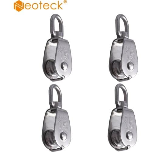 Neoteck High Quality 4Pcs M15 Heavy Duty Stainless Steel Single Wheel Swivel Lifting Rope Pulley Block Heavy Duty Single Wheel