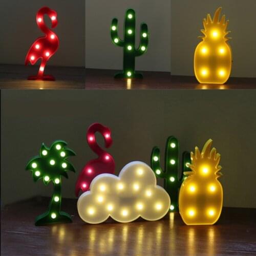 Horsten INS Flamingo LED Night Light Cloud 3D Sign Pineapple Cactus Desk Table Lamp Battery Operated For Kids Gift Decor
