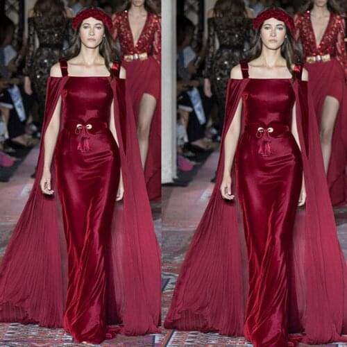 2021 New Prom Dresses With Wraps Dark Red Sexy Spaghetti Mermaid Evening Gowns Red Carpet Runway Fashion Dress