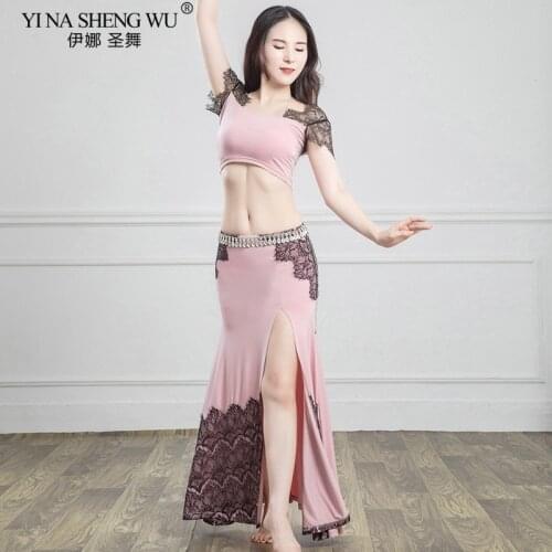 New Women Belly Dance Costume Practice Clothing Model Performance Outfits Sexy Lace BellydanceWear Wrap Top+Hip Scarf Skirt Suit