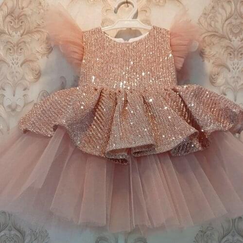 Sequin Princess Dress 1 Year Baby Girls Newborn Infant Birthday Christening Gown Toddler Wedding Baptism Fluffy Formal Clothes