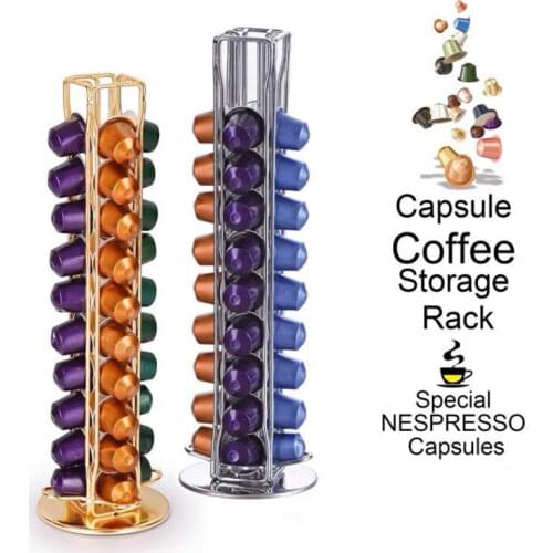 Silver Coffee Capsules Dispensing Tower Stand Fits For 40 Nespresso Capsules Storage Pod Optional Transfer Kitchen Shelves 1 Pcs