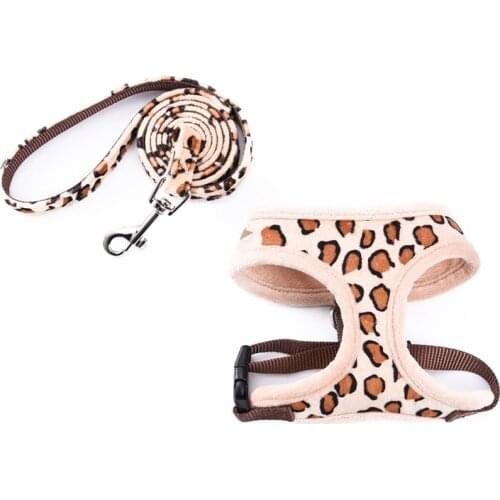 Pet Harness And Leash Sets Dog Cat Leopard Pink Beige Adjustable Cute Collar Safety Control Size S/M Leash Chain