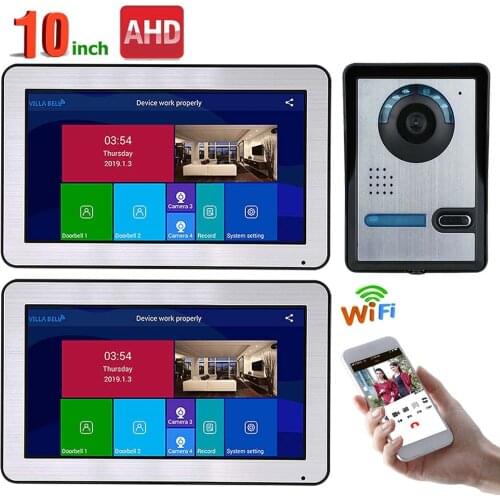 10 inch 2 Monitors Wired Wifi Video Door Phone Doorbell Intercom Entry System with AHD 720P Wired IR-CUT Camera Night Vision