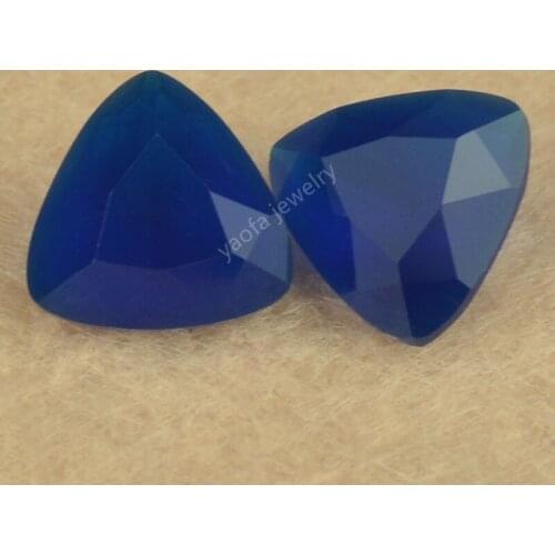 Sale 3x3~13x13mm 5A Dark Blue Frosted Not polished Bottom Glass Gems Triangle Trillion Shape Cut Loose Glass Stone For DIY