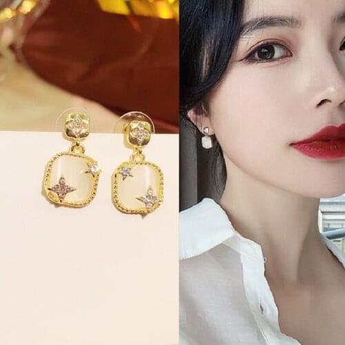 Luxurious Elegant Star Square Earrings For Women Exquisite Shining Crystal Zircon Gold Stud Earrings Charming Jewelry Gift