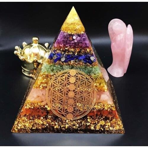 Ogan Seven Chakra Energy Pyramid Natural Crystal Crush Stone Lucky Purification Car Gift Paperweight Center Home Feng Shui Decor
