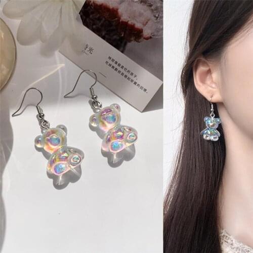 Lovely Transparent Bear animal Women Candy Stud Earrings Resin Three-dimensional Jewelry Lady Fashion Ear Accessory