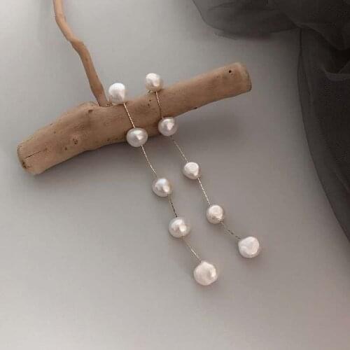 Japan Korean Natural Freshwater Pearl Beaded Tassel Earrings For Women Elegant Temperament Long Dangle Earring Oorbellen Brincos