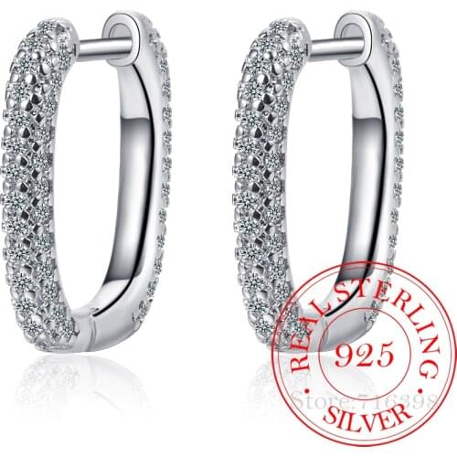 Fashion Charm Real 925 Sterling Silver Minimalist Pave Zirconia Geometric Oval Hoop Earrings for Women Unisex Party Jewelry Gift