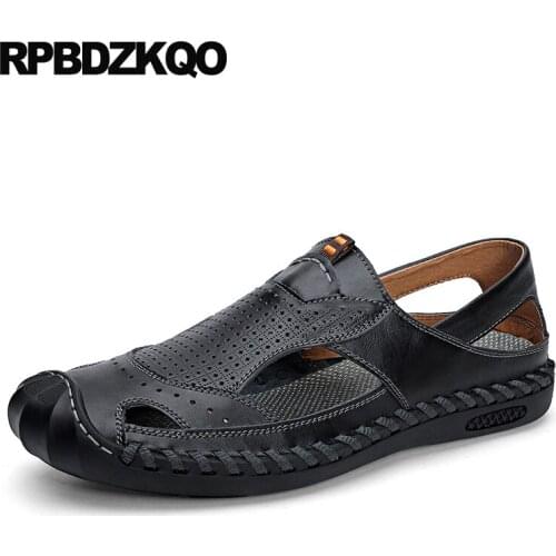 Designer fashion large size slippers 46 plus shoes 2019 slides outdoor black beach flat brown men sandals leather summer water