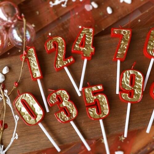 Creative Red Cake Topper Rose Gold Number Cake Decor 0-9 Birthday Cupcake Decor Happy Birthday Decor Kids Boy Girl