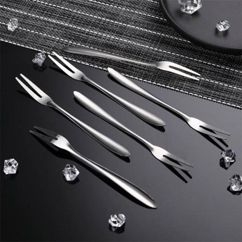 Stainless Steel Two-tine Fruit Fork Snack Cake Dessert Forks West Tableware Fruit Fork Cafeteria Home Flatware Kitchen Accessory