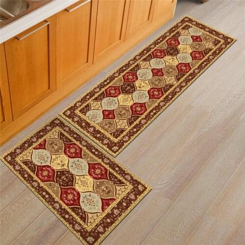 Vintage Europe Kitchen Mat Anti slip Area Rugs Living Room Balcony Bathroom Printed Carpet Doormat Hallway Geometric Bath Mat