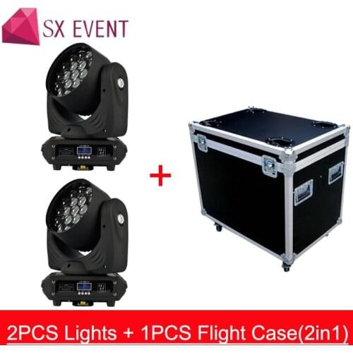 2PCS Lights + 1PCS Flight Case 19x15w RGBW 4in1 Wash/beam/Zoom Light 19x15W DMX512 Moving Head Professional DJ Show Stage Light