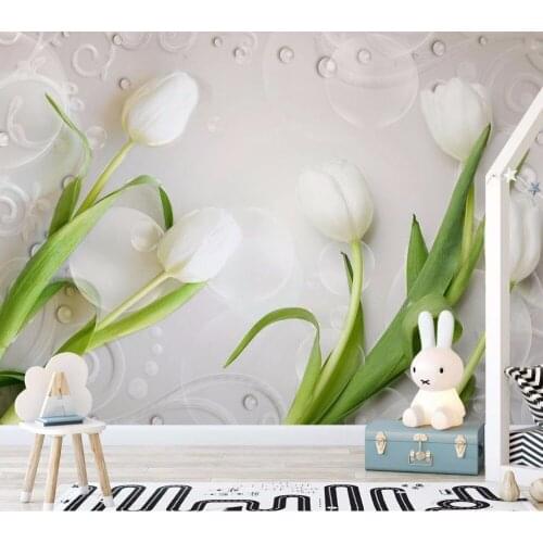 3D Photo Wallpaper painting white Tulip Flowers Wall Murals Living Room TV Sofa Backdrop Wall Paper Modern Home Decor Room