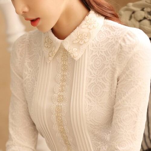 3XL Plus Size Tops Lace Blouse Shirt Fashion Woman Blouse 2021 Long Sleeve Women Shirts Lace Women Blouse Elegant Blusas 812B 50