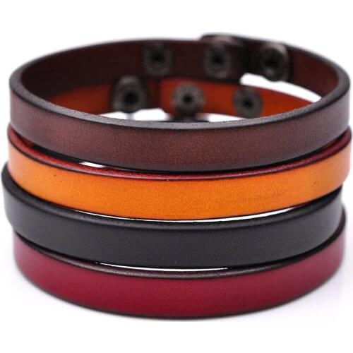 Lot 4PC Simply Cool Classic Genuine Leather Bracelet Cuff Wristband Snap Unisex Women 19CM