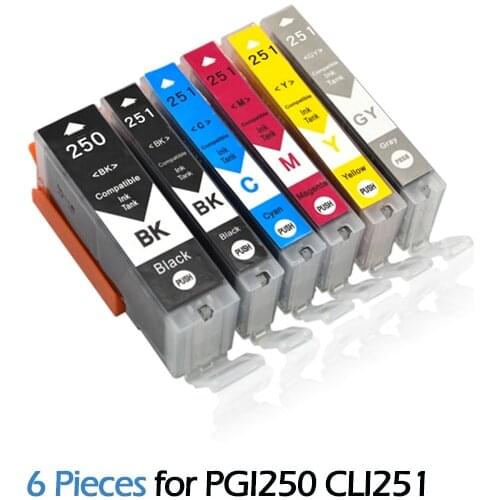 6pcs XiongCai Compatible Ink Cartridges for canon inkjet PGI250 CLI251 PIXMA MG5420 MG5422 MG5520 MG6320 MG6420 MG7120 printers