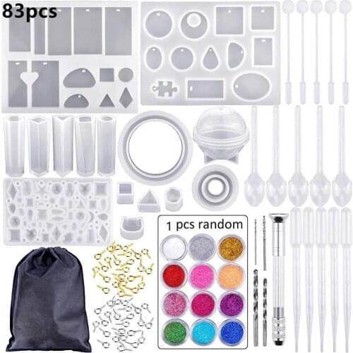 83pcs/set DIY Silicone Mold Tool Set Bracelet Necklace Earrings Pendant Resin Mould For Jewelry Making with Storge bag