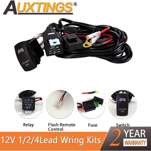 Auxting 1/2/4lead Wiring Harness Relay 12v Car LED Light Bar Wire Loom Cable Kit Fuse for Auto Driving Offroad Led Work Lamp