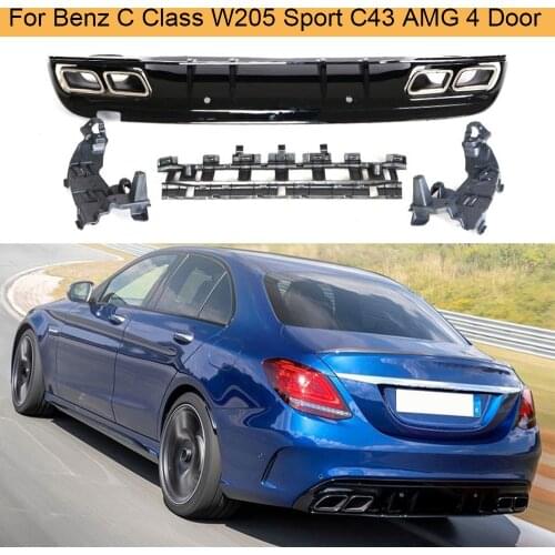 Car Rear Bumper Diffuser Lip with Exhaust for Mercedes Benz C-Class W205 C200 C250 C300 C350 C400 C43 AMG Sport 4-Door 2014UP