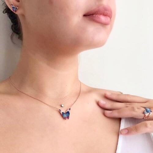 Butterfly 925 Sterling Silver Necklace Set Women Girls Gift Jewelry Accessories Fashion Handmade Elegant Chain