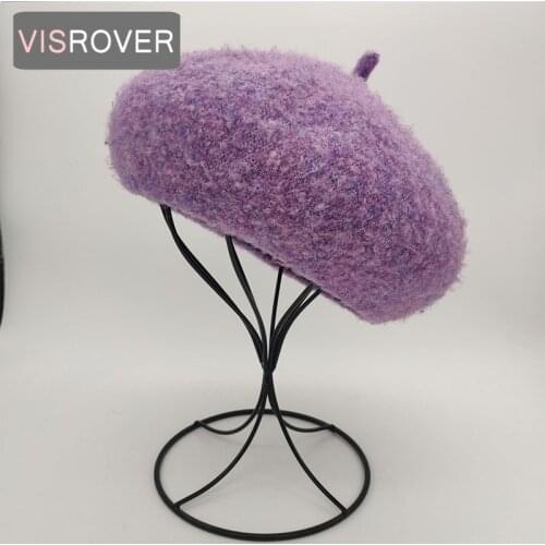 VISROVER 7 color New Solid Color Winter Beret For Woman Alpaca Fiber Autumn Hat Winter Cap Punk Beret Hat Spring Beret Wholesale