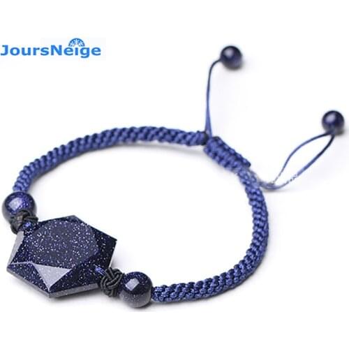 Wholesale Blue Sand Stone Bracelets Hand Waved Round Beads With Six-pointed Star Bracelet Lucky for Women Men Fashion Jewelry