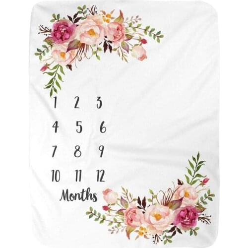 Baby Milestone Blanket Flannel Newborn Photo Prop Backdrop with Monthly Growth Chart for Girl and Boy R9JD