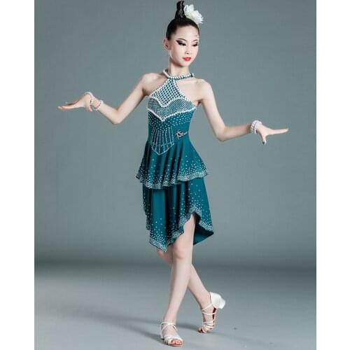 ChildrenS Latin Dance Dress For Girls' High-End Pearl-Studded Floral Costumes Latin Professional Competition Dance Dress DN9774