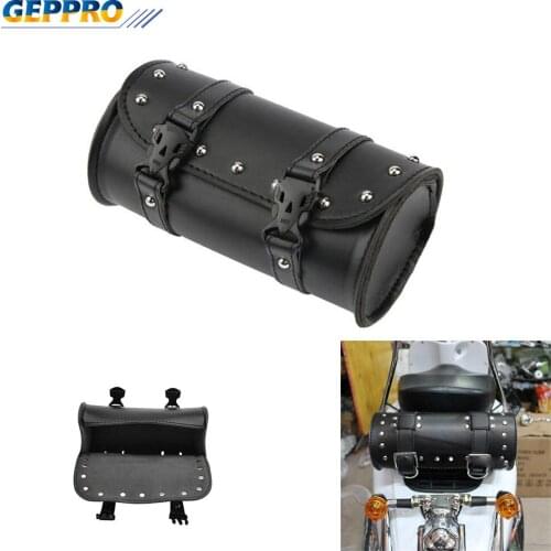 GEPPRO Universal Motorcycle Black Saddle Bags Leather Motorbike Side Tool Tail Bag PU Luggage Round Fork Bag for Harley BL003