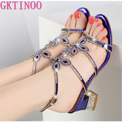 GKTINOO 2021 Rhinestone Women Sandals Genuine Leather Soft Rubber Sole Basic Buckle Strap Size 34-40 Womens Summer Shoes