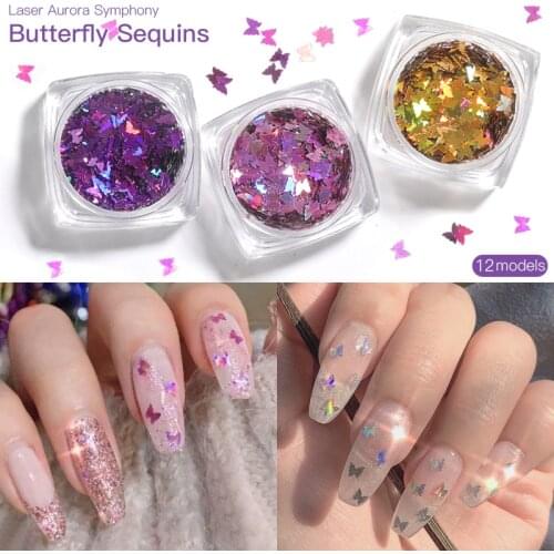 Holographic Butterfly Shape Glitter 3D Nail Art Glitter Colorful Glitter Flakes Glitter Varnish Manicure Nail Art Decorations