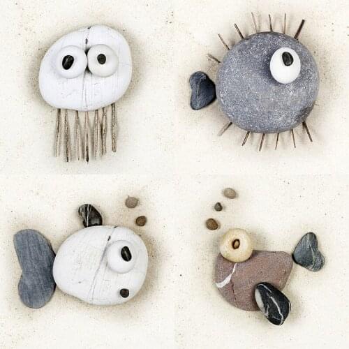 Three Ratels QCF23 Interesting stone art lovely fish Poster Self Adhesive Removable Bedroom corridor space warm decoration