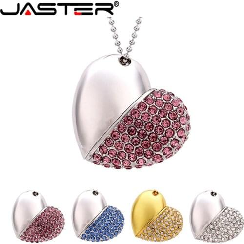 JASTER crystal LOVE heart 6 colour model USB 2.0 Usb stick Flash Drive 4GB 8GB 16GB 32GB 64GB Pendrive gift for girl