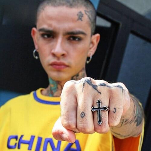 2 Pcs Vintage Black Big Cross Open Ring Trendy Gothic Metal Color Finger Ring for Men Women Party Jewelry Gifts T21F