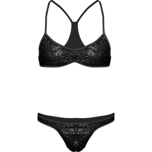 Mens Sequin Bralette Bra Tops Thong Sissy Exotic Lingerie Set Femme Strap Cross Bra Top Briefs Sissy Gay Crossdress Nightwear