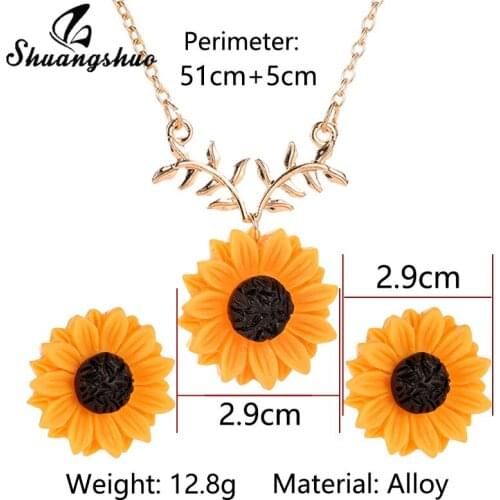 Shuangshuo Collares Sunflower Jewelry Sets Accesorios Mujer Sunflower Necklace Plant Earrings for Women Joyas Girlfriend Gifts