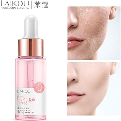 LAIKOU Sakura Face Serum Hyaluronic Acid Shrink Pores Remove Acne Moisturizing Face Essence Brighten Face Skin Care Serum 17ml