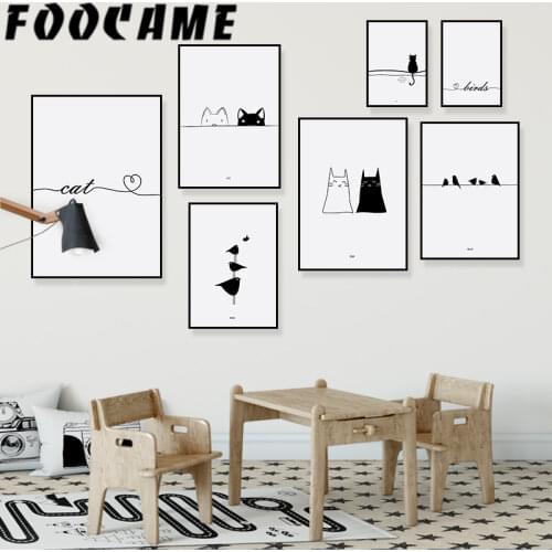 Cat Line Minimalist Nordic Poster Black and White Print Nursery Wall Art Canvas Painting Baby Room Modern Decoration Pictures