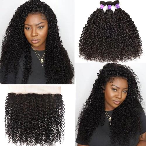 Mongolian Kinky Curly Bundles With Frontal Remy Human Bundles With Frontal Transparent Lace Frontal With Bundles Shuangya hair