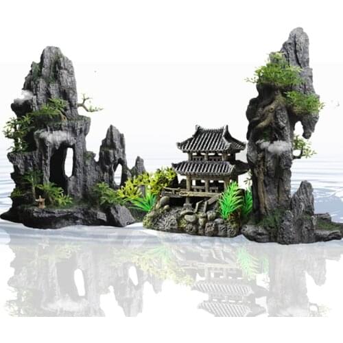 Fish tank landscaping resin rockery aquarium decoration set simulation water plant rockery accessories package