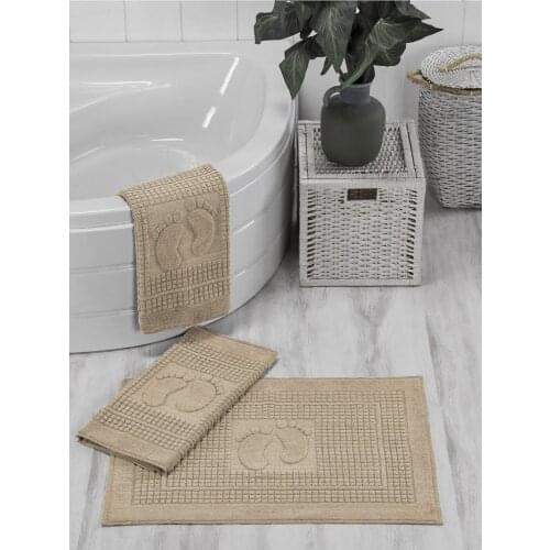 OceanLand 3 Pieces Foot Towel-Mop Set Home Bathroom Cotton Colorful Elegance Modern Anthracite-Grey-Brown-Lilac-Blue-Powder