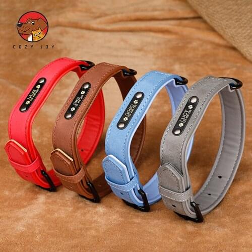 Dog Collars Personalized Custom Leather Name ID Tags For Small Medium Dogs Pitbull Bulldog Beagle Correa Perro