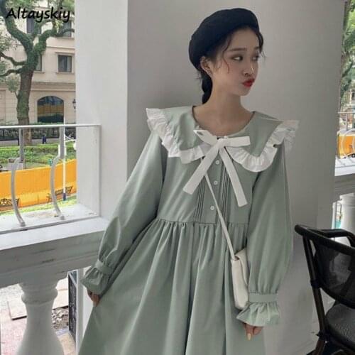 Dresses Women Lovely Students Streetwear Trendy Solid Simple Loose Elegant All-match Chic High Waist Ladies Korean Style Vestido